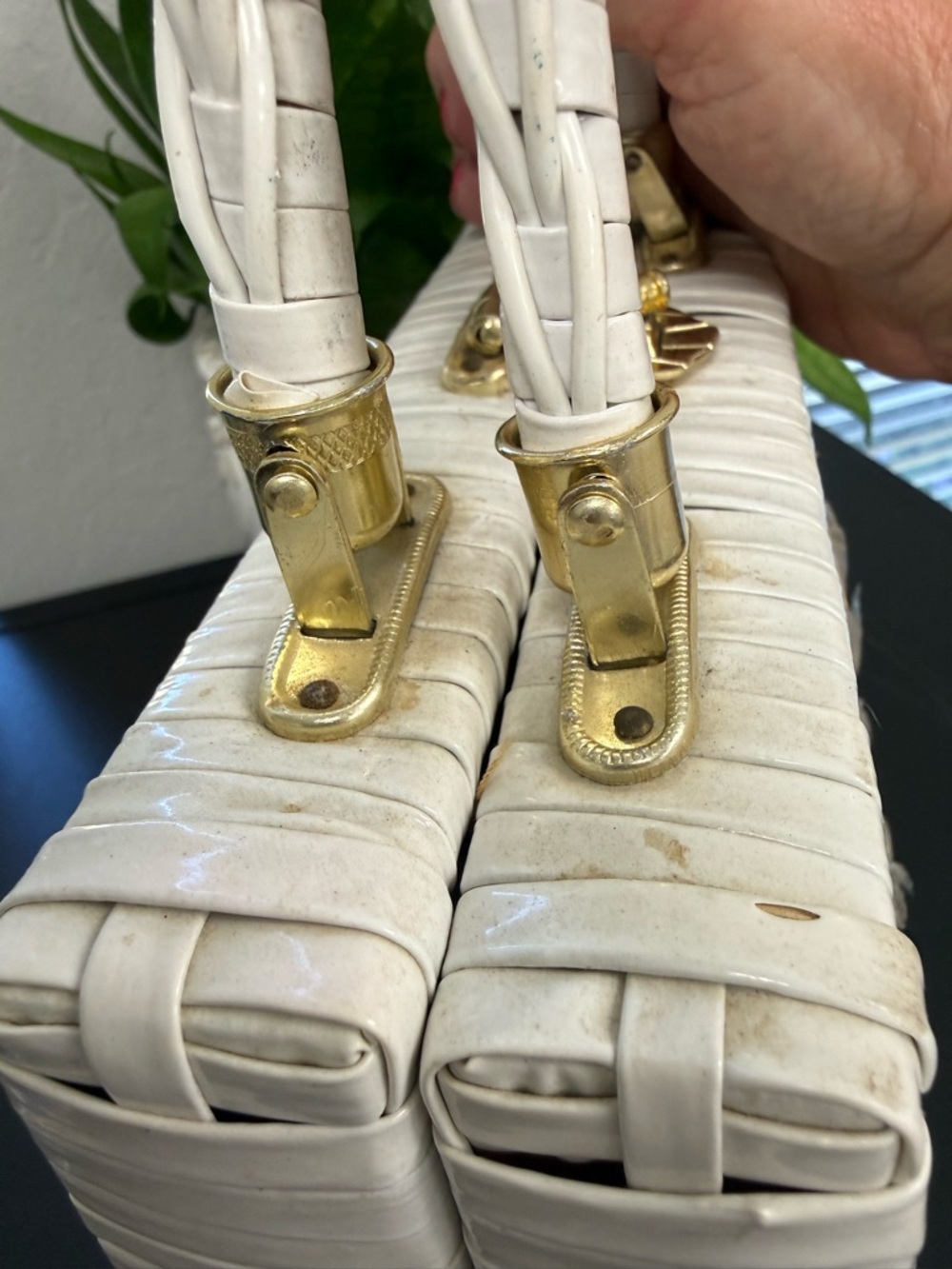 Vintage Wicker Purse/ Bag Raffia Embroidery White Top Handle Hong Kong 1960s - Picture 11 of 12